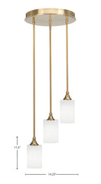 Empire Three Light Cluster Pendalier in New Age Brass with 4" White Muslin Shade