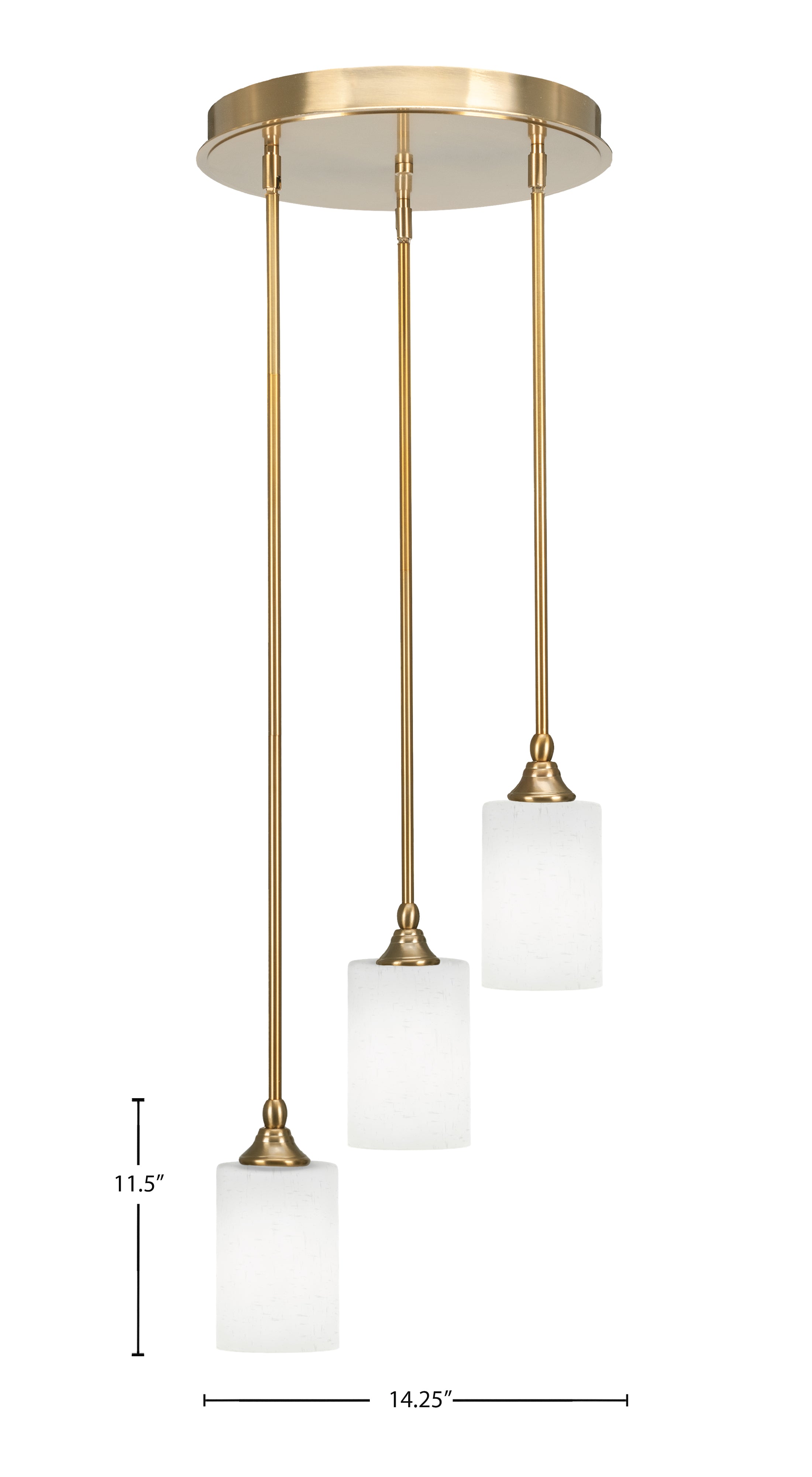 Empire Three Light Cluster Pendalier in New Age Brass with 4" White Muslin Shade