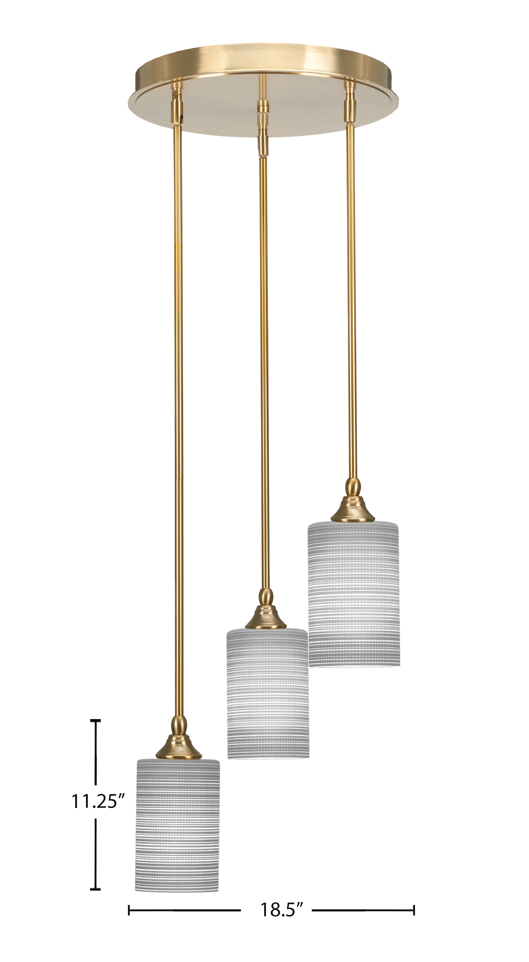 Empire Three Light Cluster Pendalier in New Age Brass with 4" Gray Matrix Shade