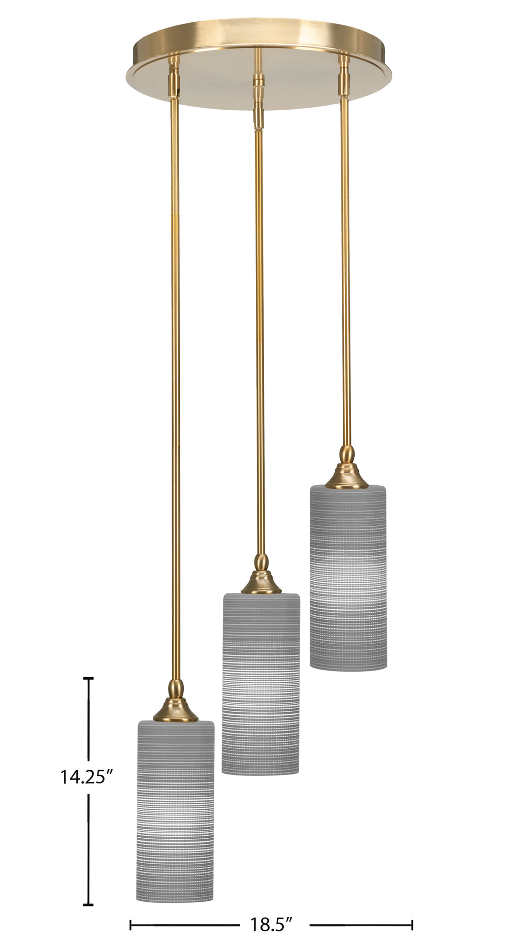 Empire Three Light Cluster Pendalier in New Age Brass with 4" Gray Matrix Shade