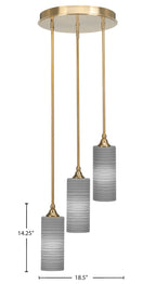 Empire Three Light Cluster Pendalier in New Age Brass with 4" Gray Matrix Shade