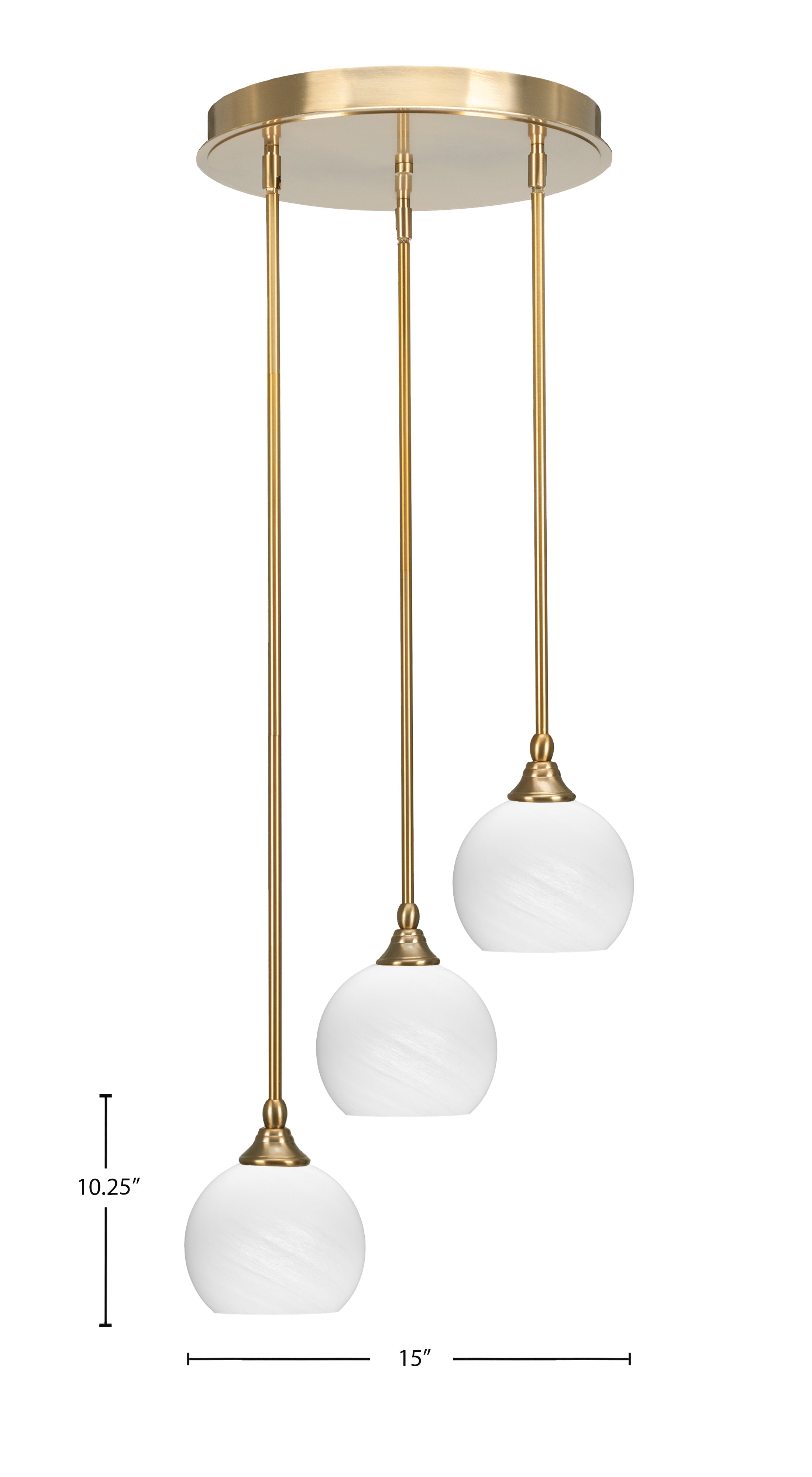 Empire Three Light Cluster Pendalier in New Age Brass with 5.75" White Marble Shade