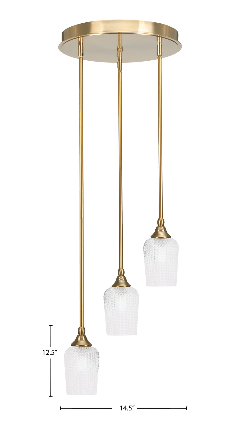 Empire Three Light Cluster Pendalier in New Age Brass with 5" Clear Textured Shade