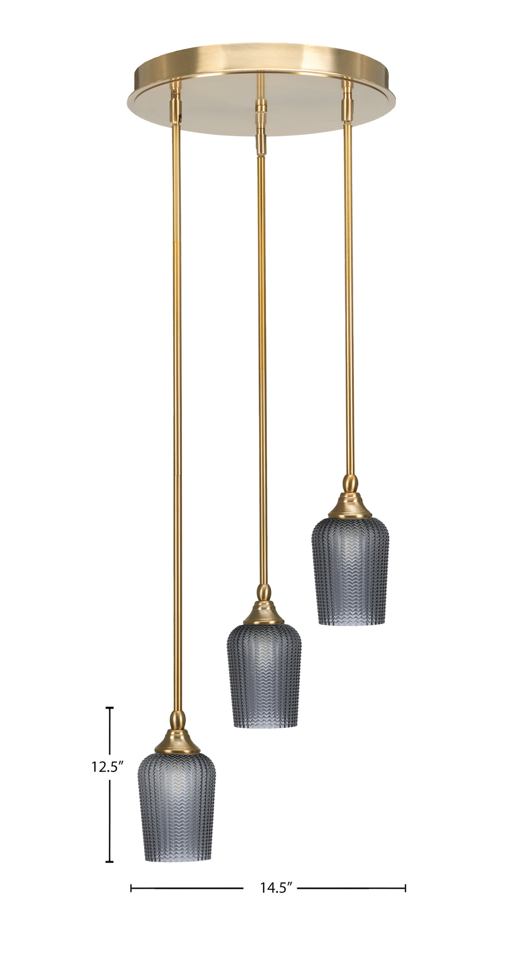 Empire Three Light Cluster Pendalier in New Age Brass with 5" Smoke Textured Shade