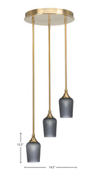 Empire Three Light Cluster Pendalier in New Age Brass with 5" Smoke Textured Shade