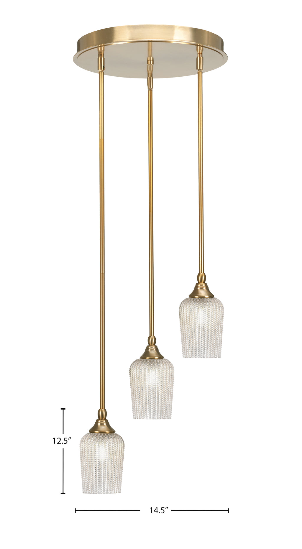 Empire Three Light Cluster Pendalier in New Age Brass with 5" Silver Textured Shade