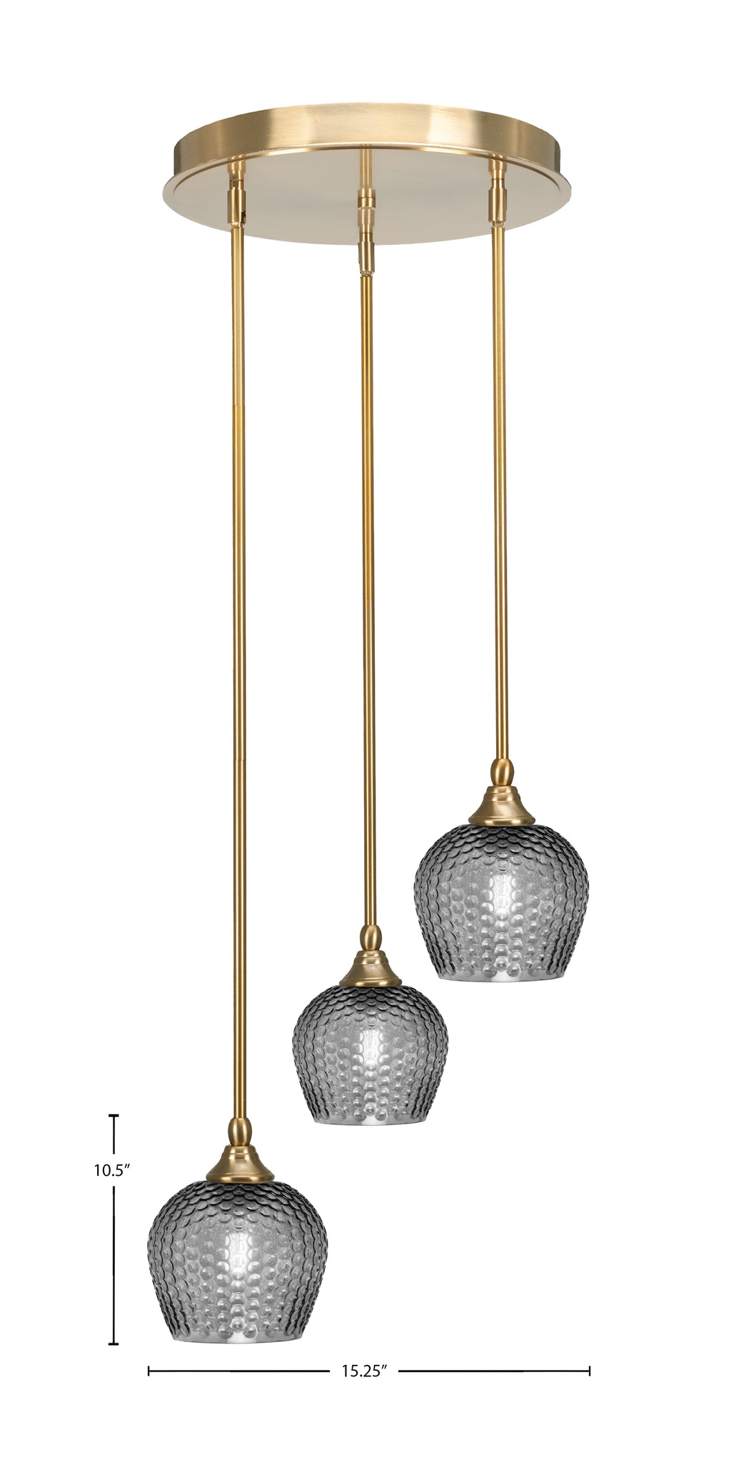 Empire Three Light Pendalier in New Age Brass with Smoke Textured Shade