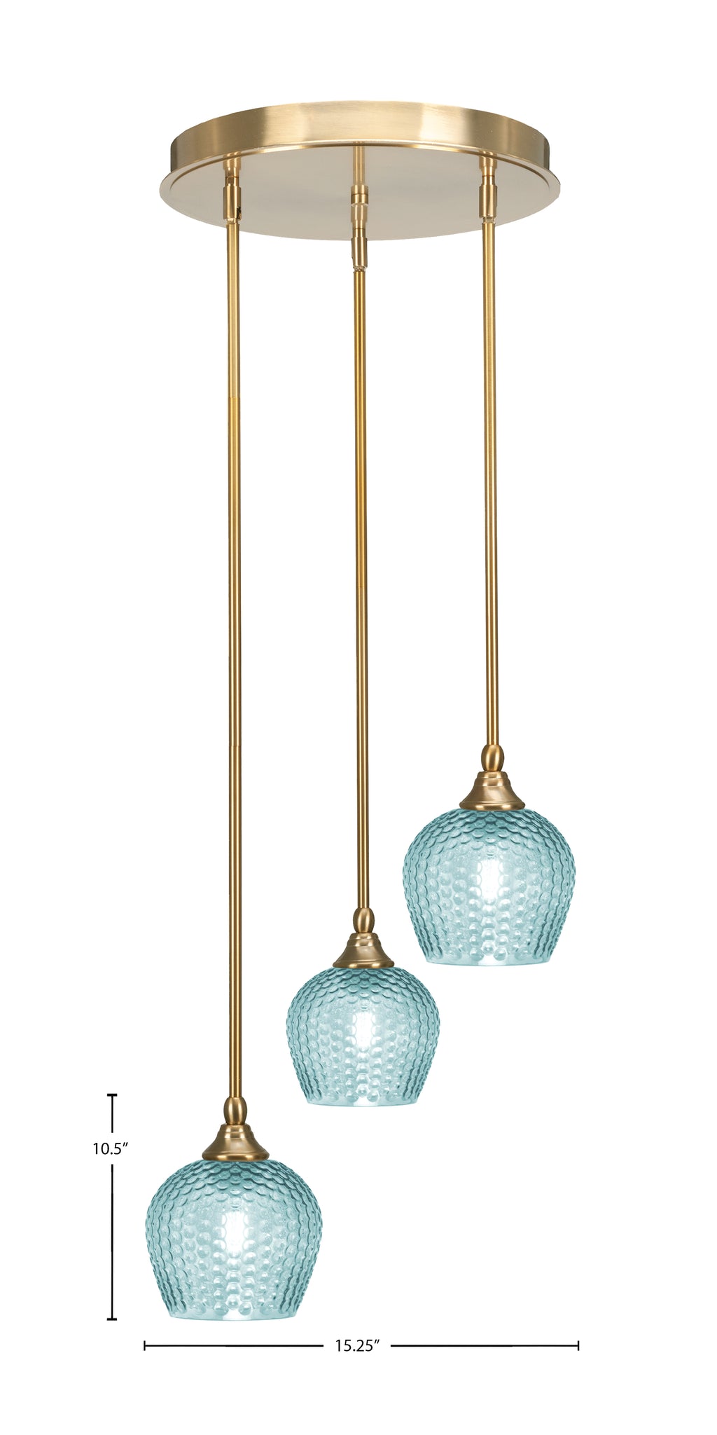 Empire Three Light Pendalier in New Age Brass with Turquoise Textured Shade