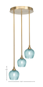 Empire Three Light Pendalier in New Age Brass with Turquoise Textured Shade