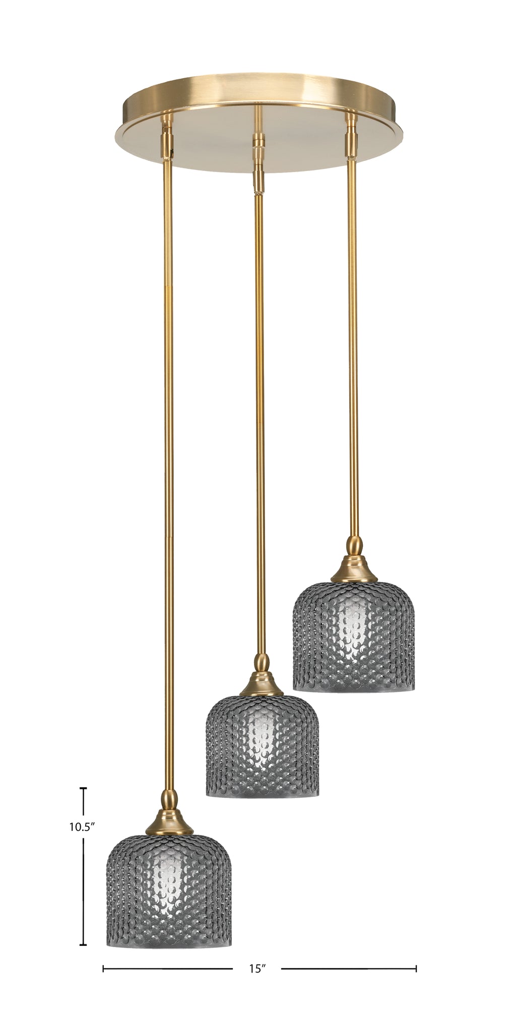 Empire Three Light Pendalier in New Age Brass with Smoke Textured Shade