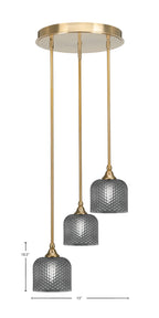 Empire Three Light Pendalier in New Age Brass with Smoke Textured Shade
