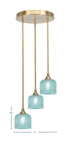Empire Three Light Pendalier in New Age Brass with Turquoise Textured Shade