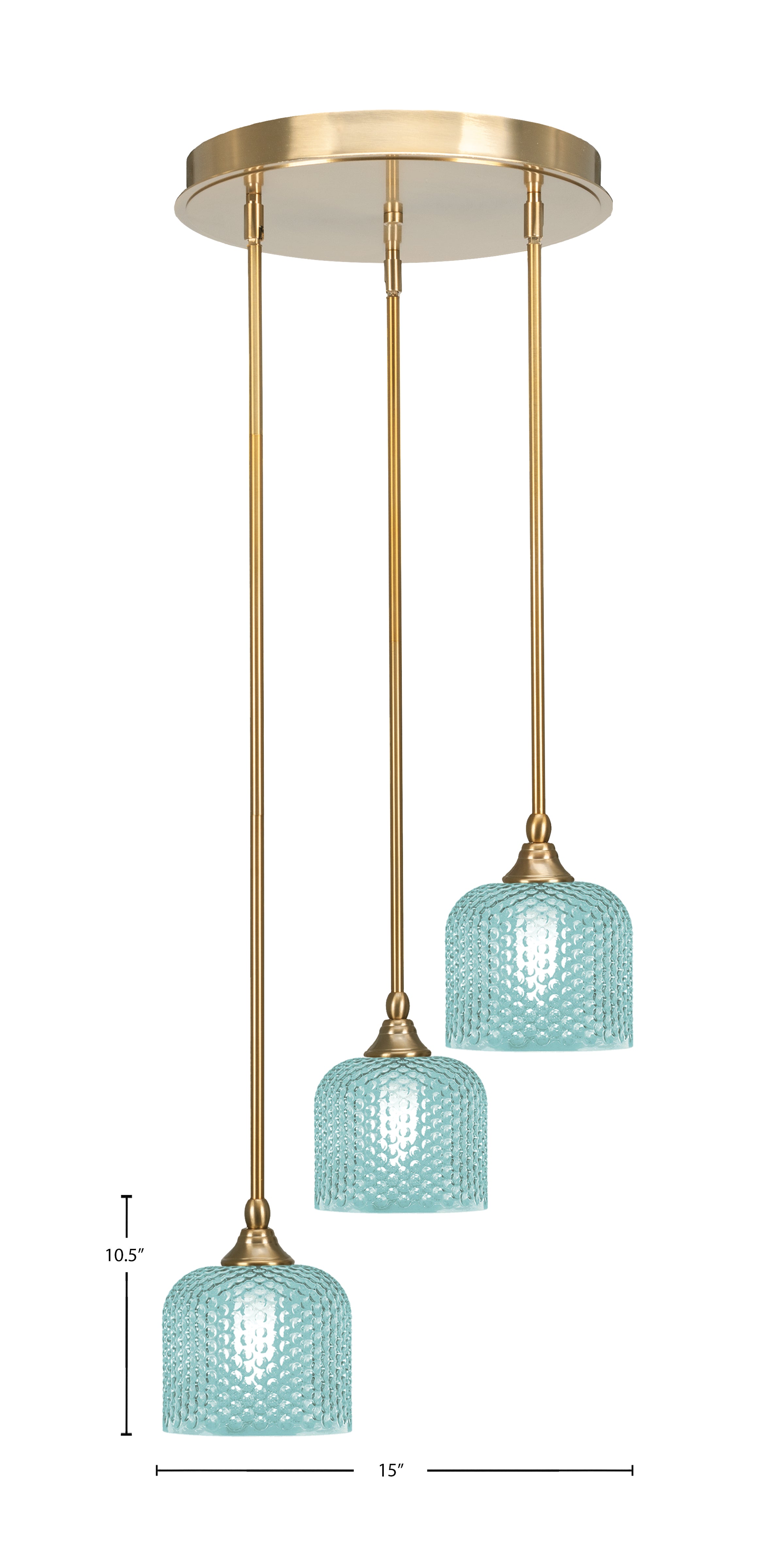 Empire Three Light Pendalier in New Age Brass with Turquoise Textured Shade