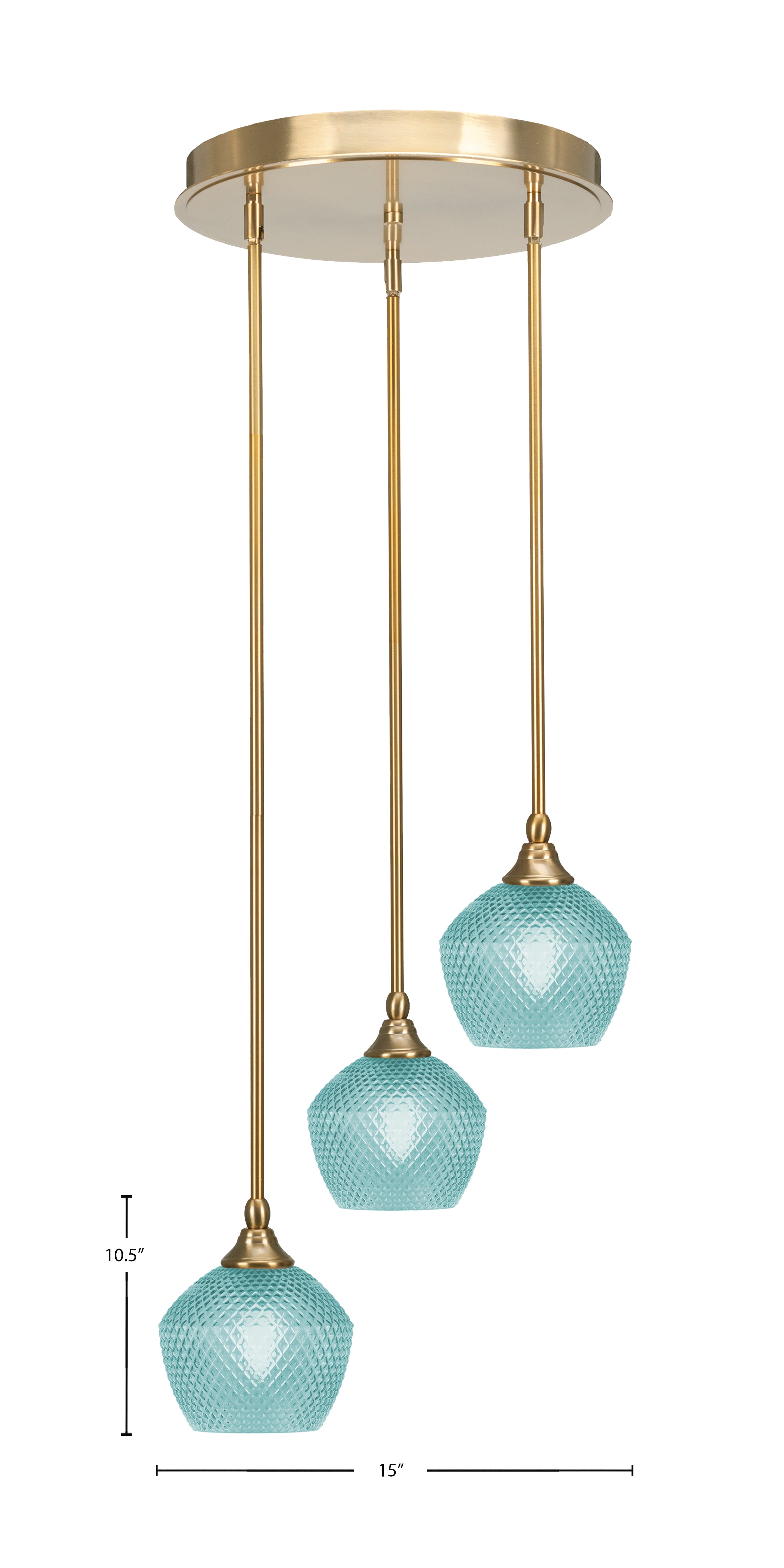 Empire Three Light Pendalier in New Age Brass with Turquoise Textured Shade