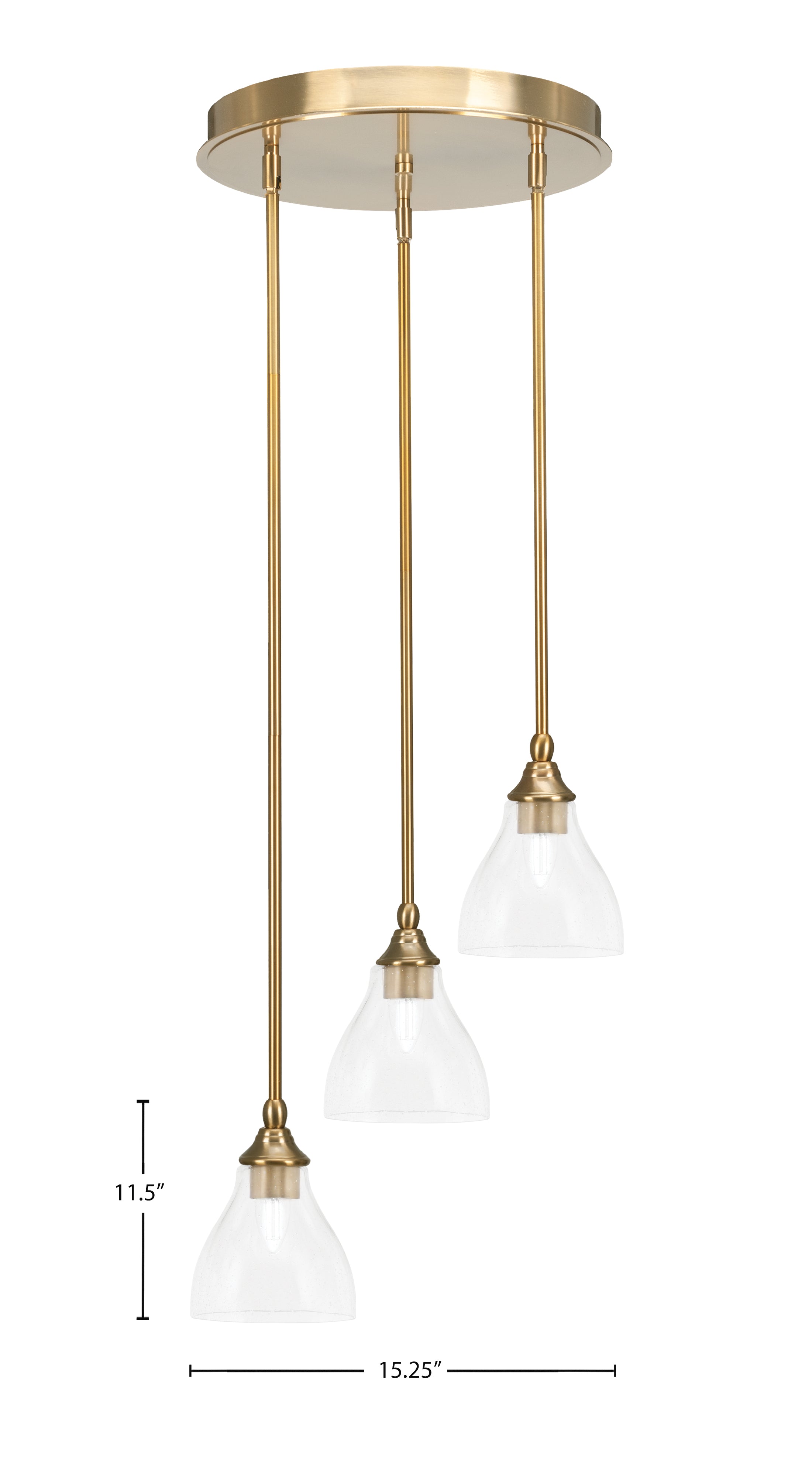 Empire Three Light Cluster Pendalier in New Age Brass with 6.25" Clear Bubble Shade