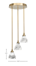 Empire Three Light Cluster Pendalier in New Age Brass with 6.25" Onyx Swirl Shade