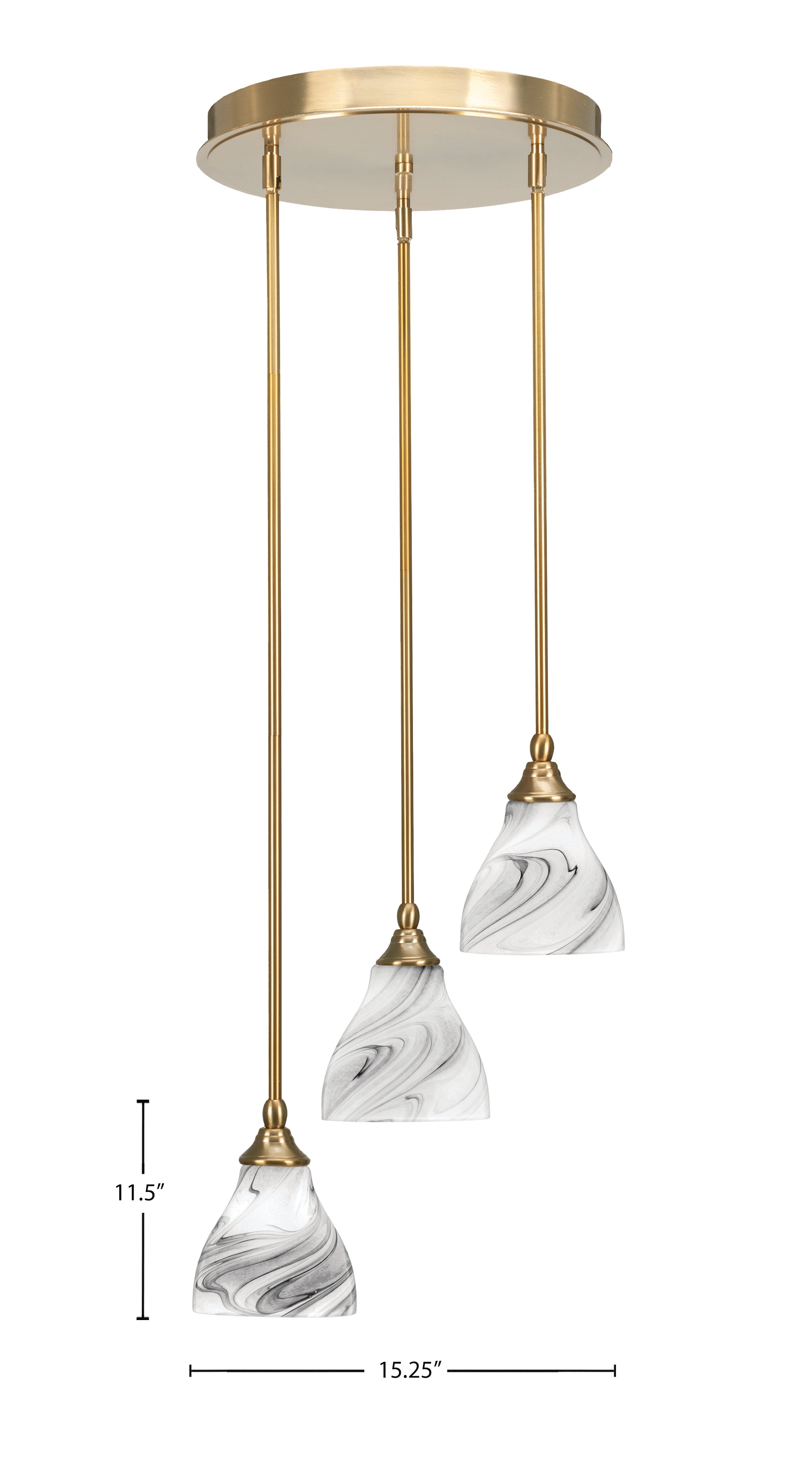 Empire Three Light Cluster Pendalier in New Age Brass with 6.25" Onyx Swirl Shade