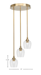 Empire Three Light Cluster Pendalier in New Age Brass with 6" Clear Bubble Shade
