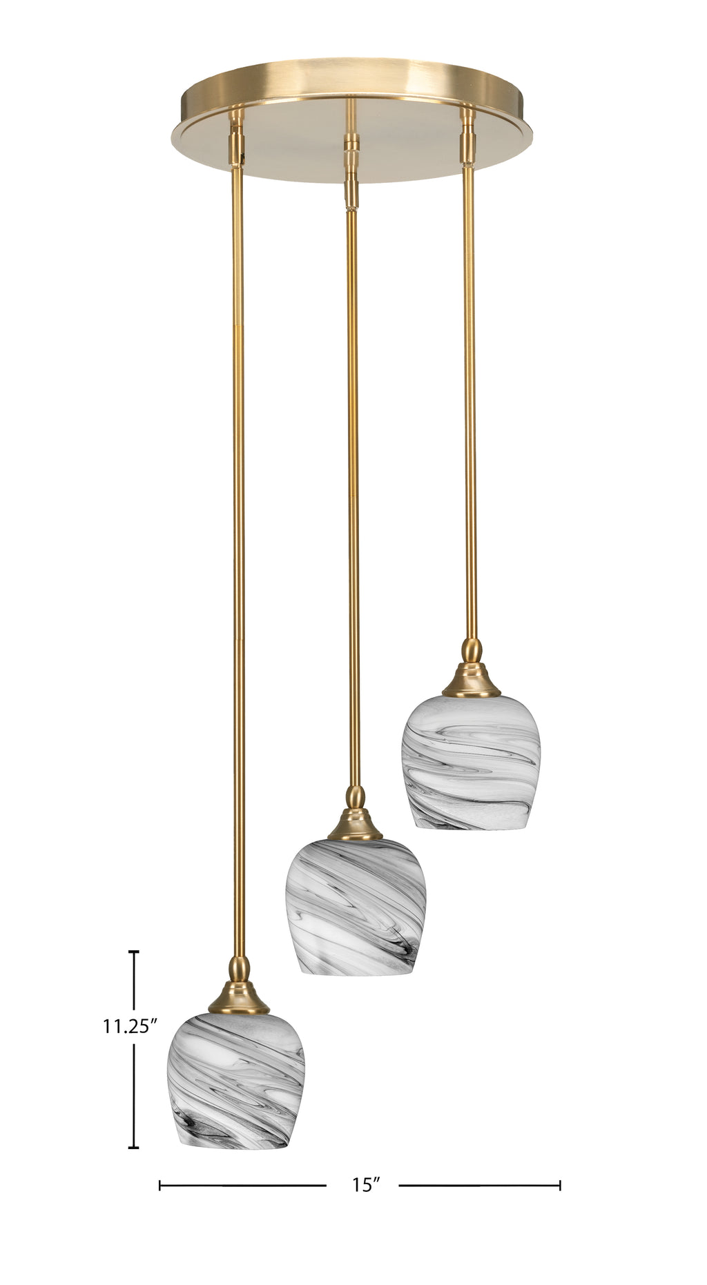 Empire Three Light Cluster Pendalier in New Age Brass with 6" Onyx Swirl Shade