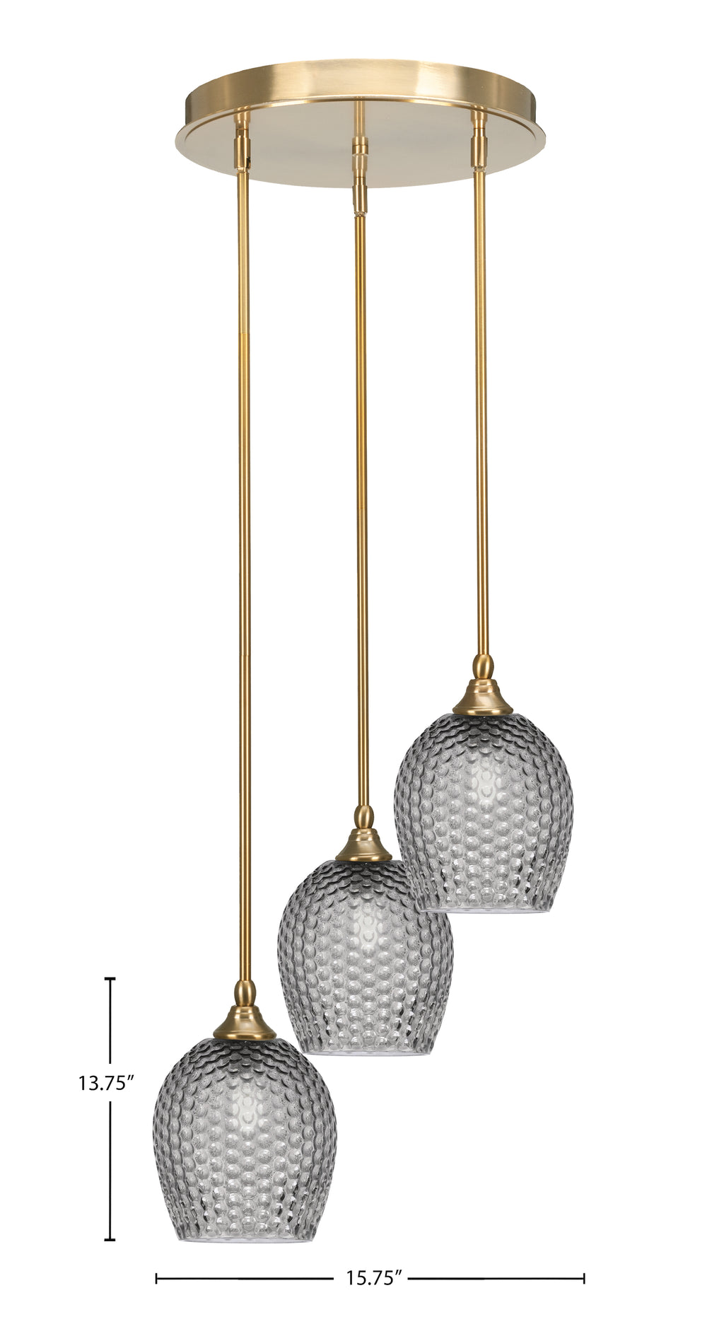 Empire Three Light Cluster Pendalier in New Age Brass with 7.5" Smoke Textured Shade