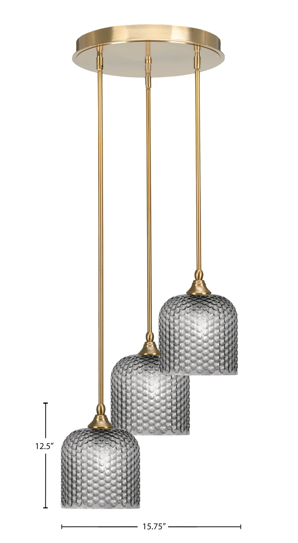Empire Three Light Cluster Pendalier in New Age Brass with 7" Smoke Textured Shade