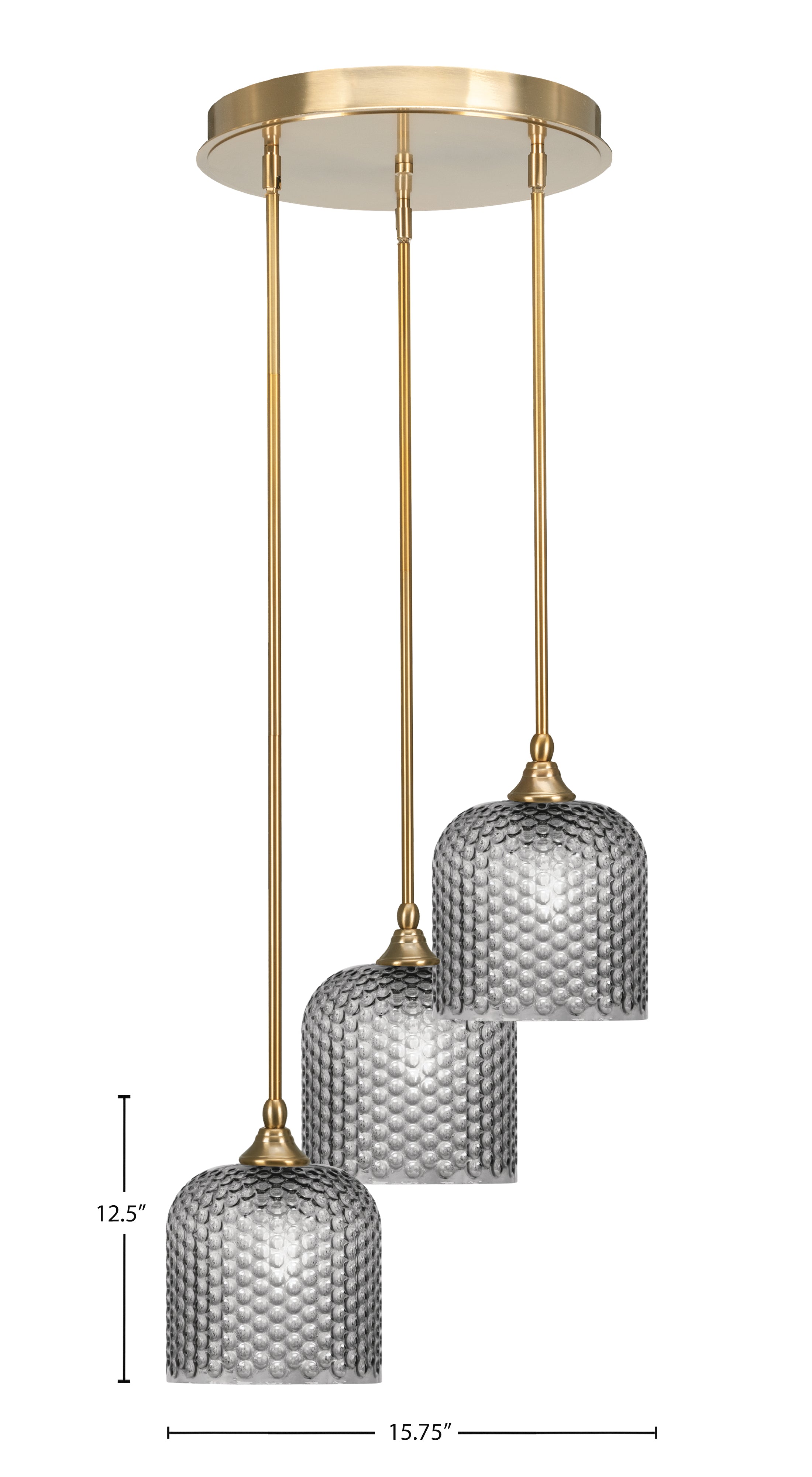 Empire Three Light Cluster Pendalier in New Age Brass with 7" Smoke Textured Shade