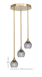 Empire Three Light Cluster Pendalier in New Age Brass with 6" Smoke Ribbed Shade