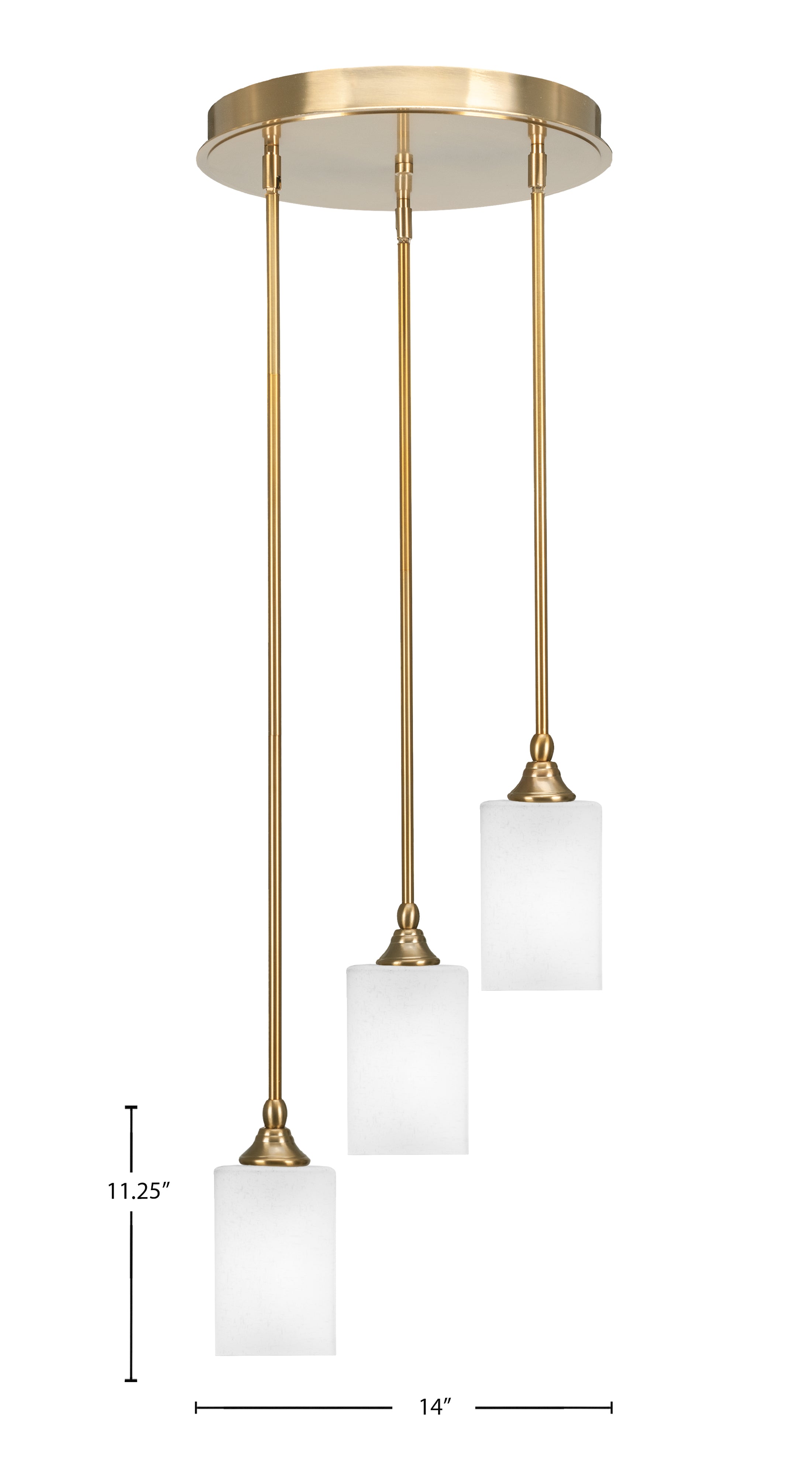 Empire Three Light Cluster Pendalier in New Age Brass with 4" Square White Muslin Shade
