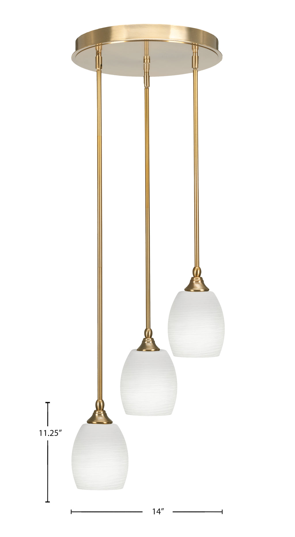Empire Three Light Cluster Pendalier in New Age Brass with 5" White Linen Shade
