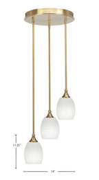 Empire Three Light Cluster Pendalier in New Age Brass with 5" White Linen Shade