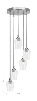 Empire Five Light Pendalier in Brushed Nickel with 5" Clear Bubble Shade
