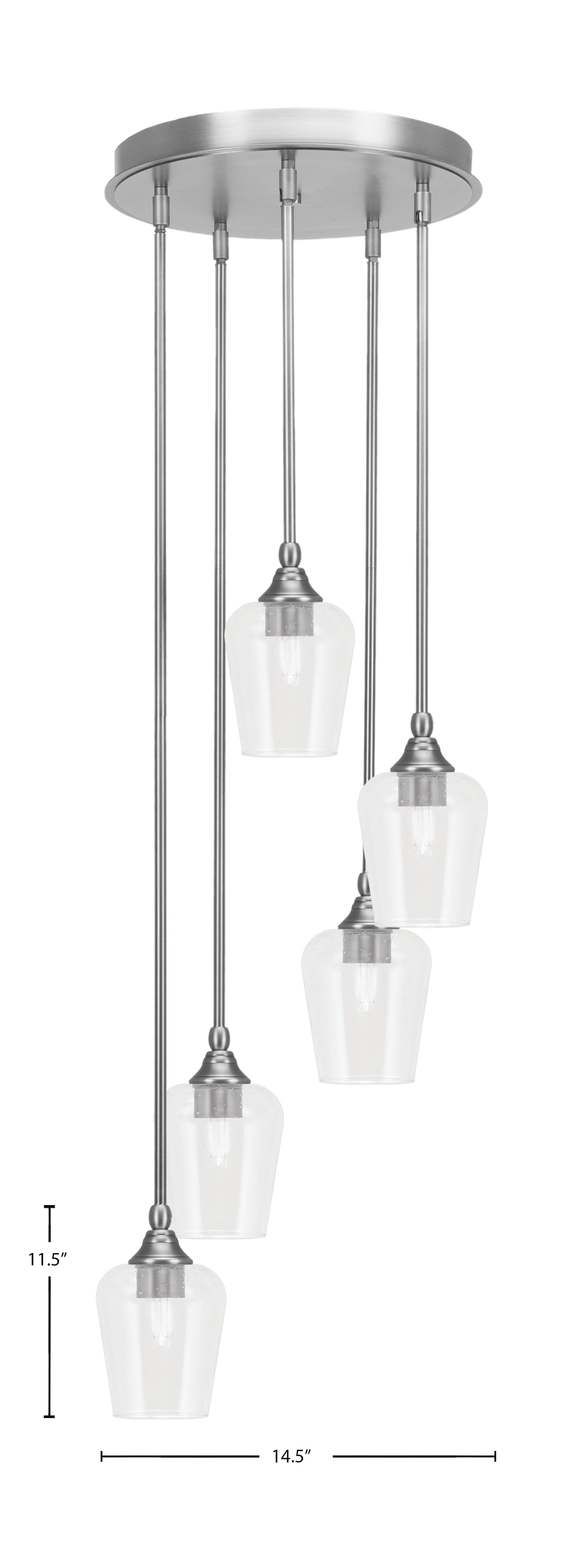 Empire Five Light Pendalier in Brushed Nickel with 5" Clear Bubble Shade