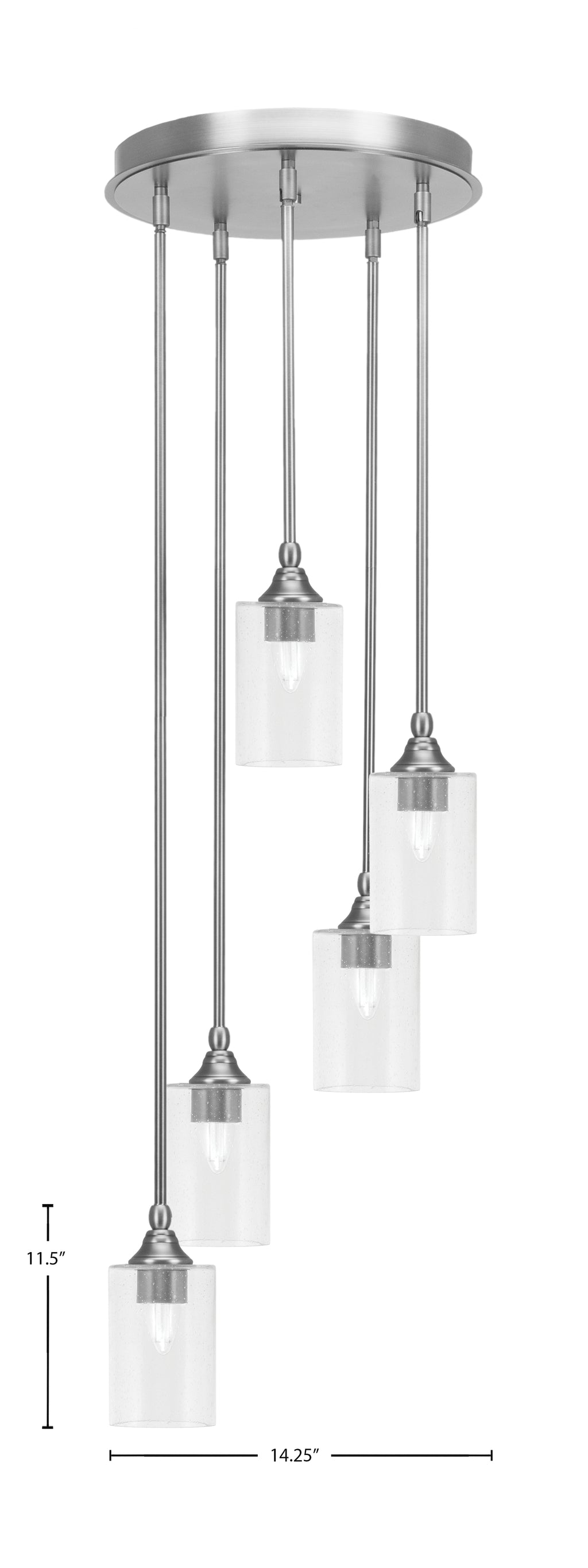 Empire Five Light Pendalier in Brushed Nickel with 4" Clear Bubble Shade