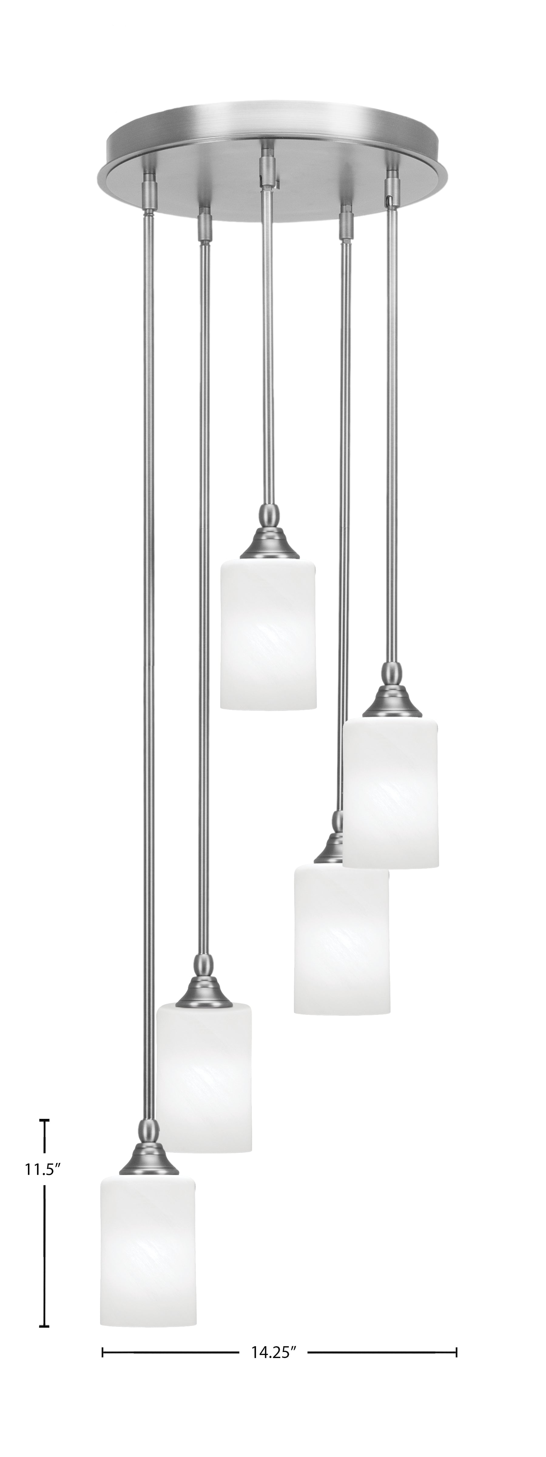 Empire Five Light Pendalier in Brushed Nickel with 4" White Marble Shade