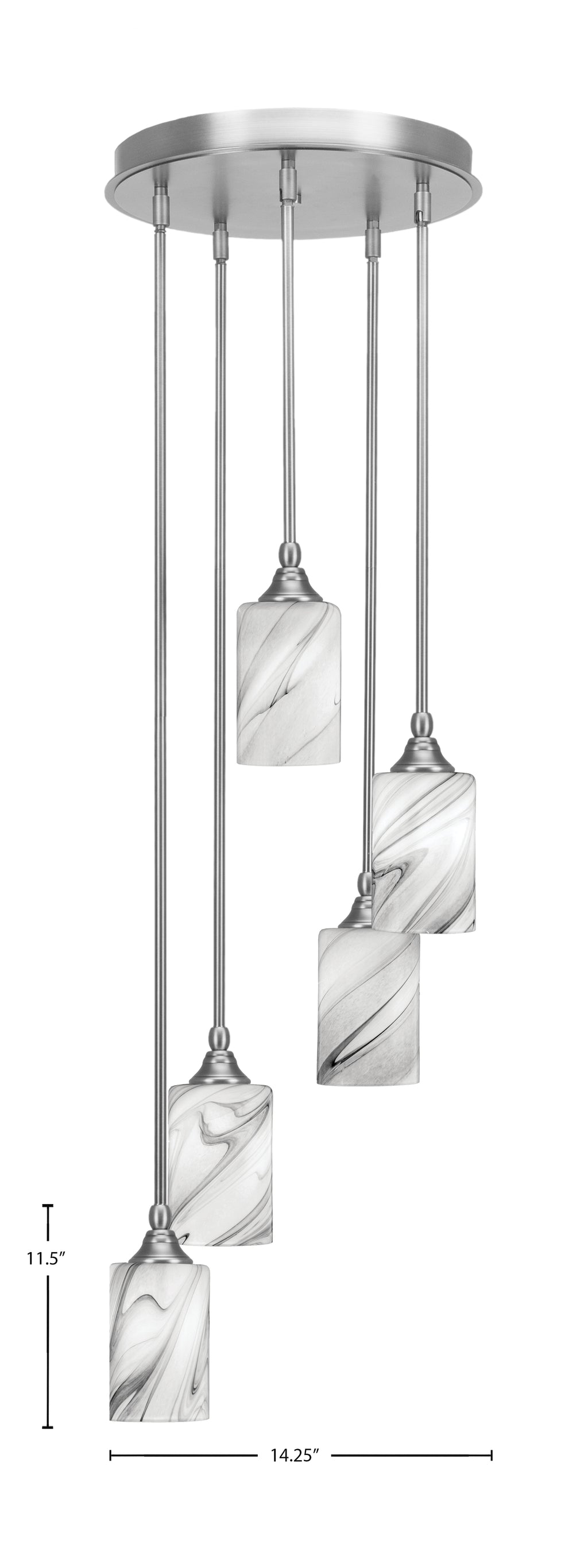 Empire Five Light Pendalier in Brushed Nickel with 4" Onyx Swirl Shade