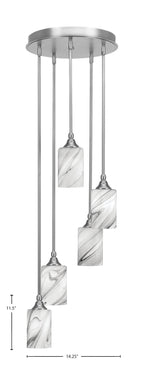 Empire Five Light Pendalier in Brushed Nickel with 4" Onyx Swirl Shade