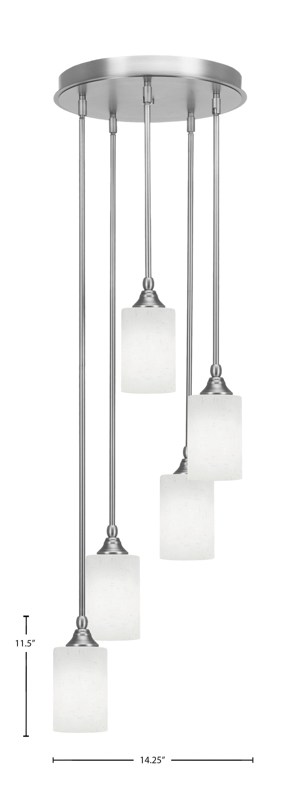 Empire Five Light Pendalier in Brushed Nickel with 4" White Muslin Shade