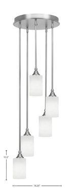 Empire Five Light Pendalier in Brushed Nickel with 4" White Muslin Shade