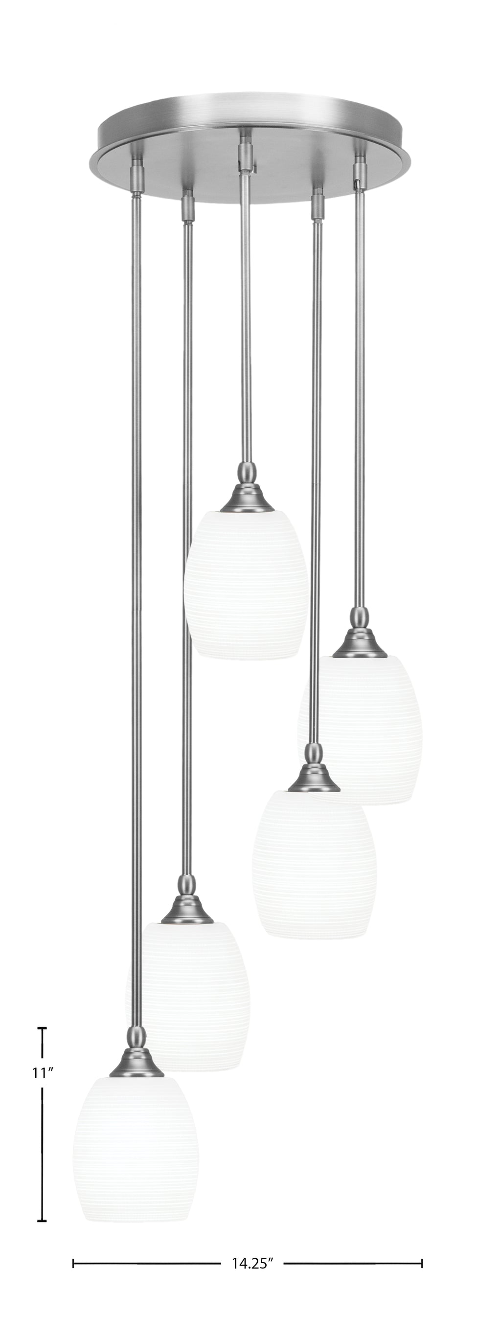 Empire Five Light Pendalier in Brushed Nickel with 5" White Matrix Shade