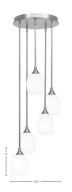 Empire Five Light Pendalier in Brushed Nickel with 5" White Matrix Shade