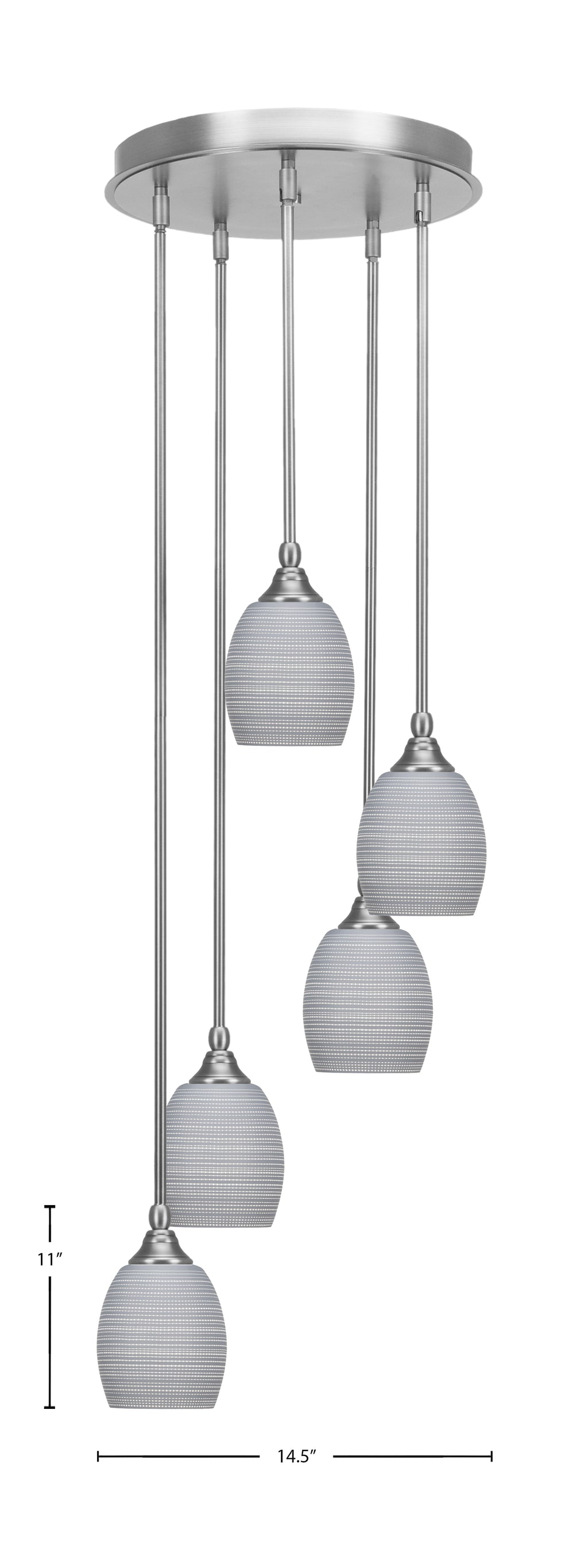 Empire Five Light Pendalier in Brushed Nickel with 5" Gray Matrix Shade