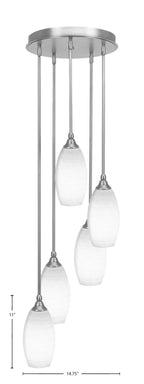 Empire Five Light Pendalier in Brushed Nickel with 5.5" White Matrix Shade