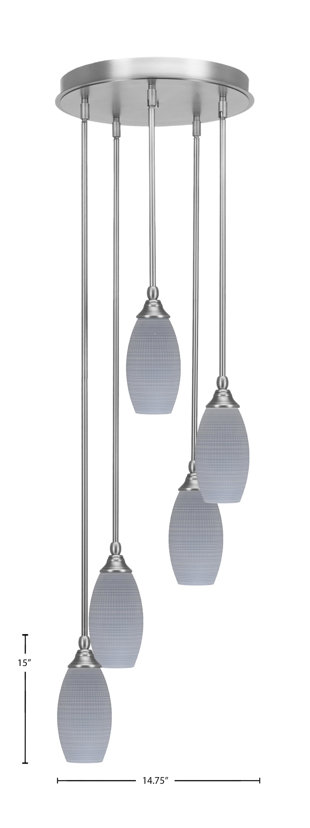 Empire Five Light Pendalier in Brushed Nickel with 5.5" Gray Matrix Shade