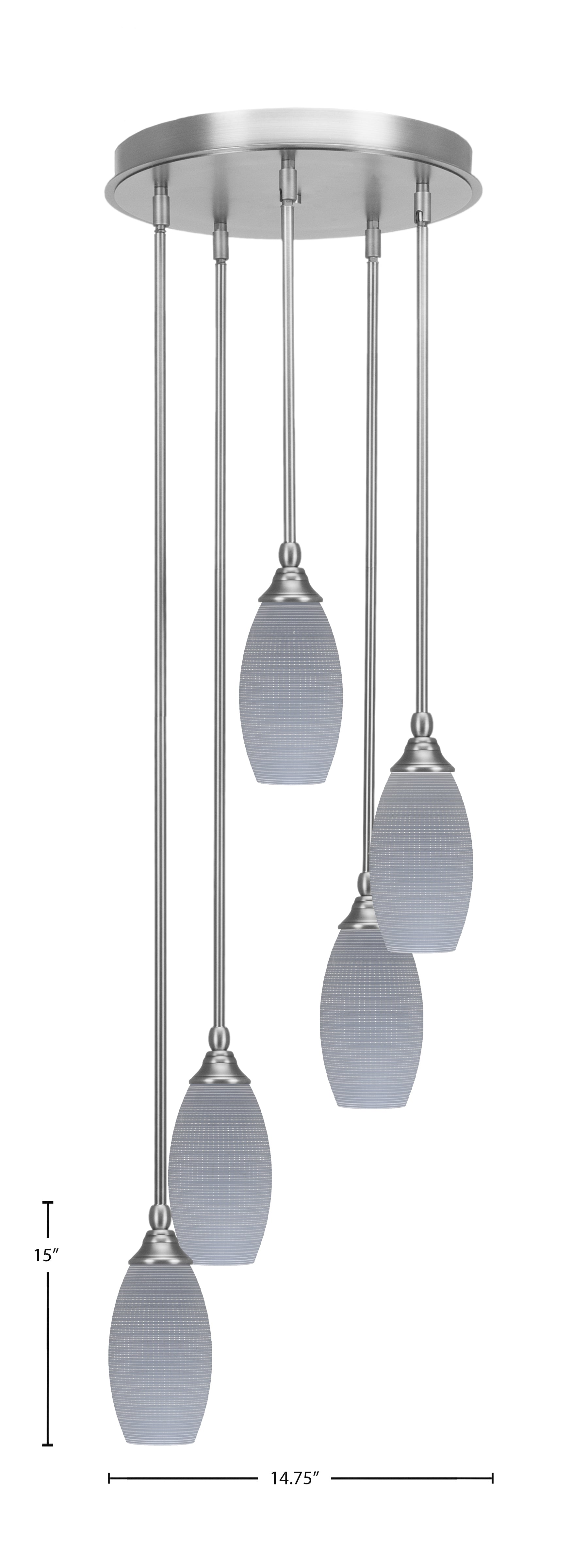 Empire Five Light Pendalier in Brushed Nickel with 5.5" Gray Matrix Shade