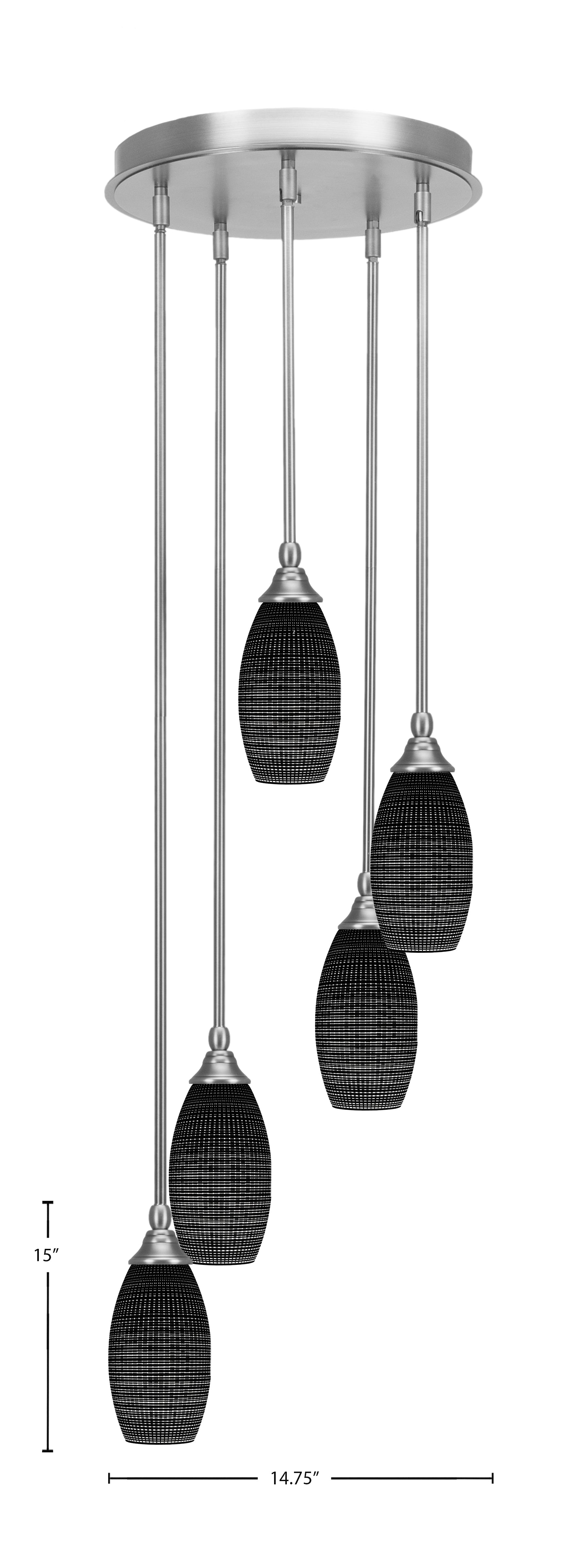 Empire Five Light Pendalier in Brushed Nickel with 5.5" Black Matrix Shade