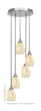 Empire Five Light Pendalier in Brushed Nickel with 5" Ivory Glaze Seashell Shade
