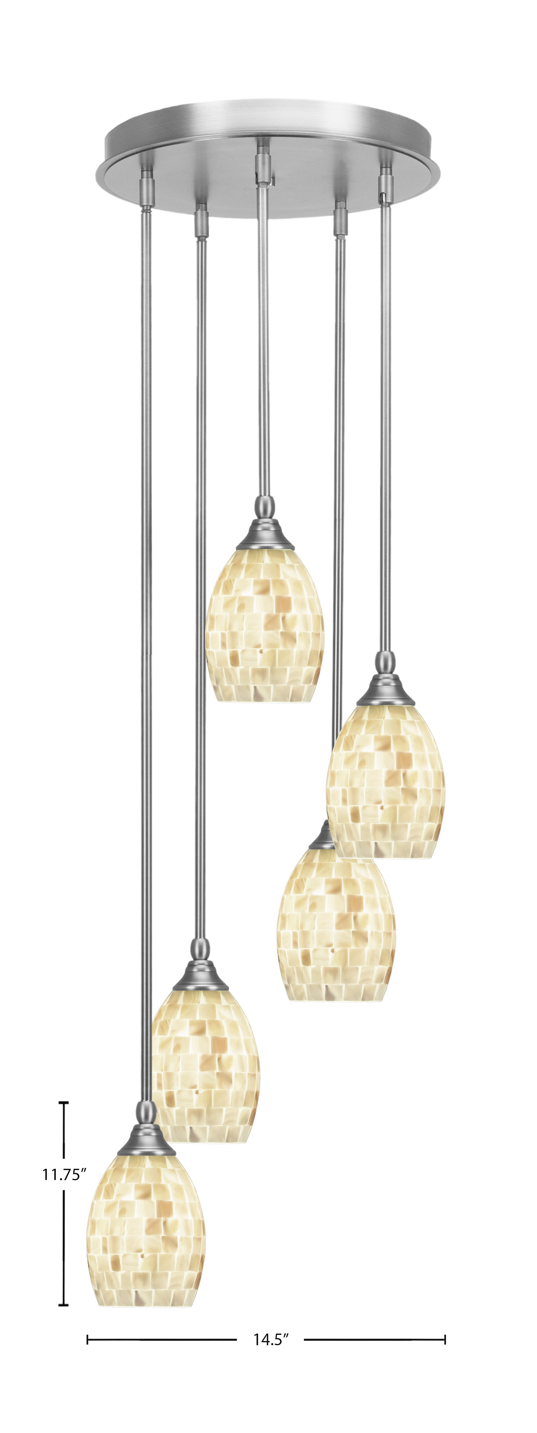 Empire Five Light Pendalier in Brushed Nickel with 5" Ivory Glaze Seashell Shade