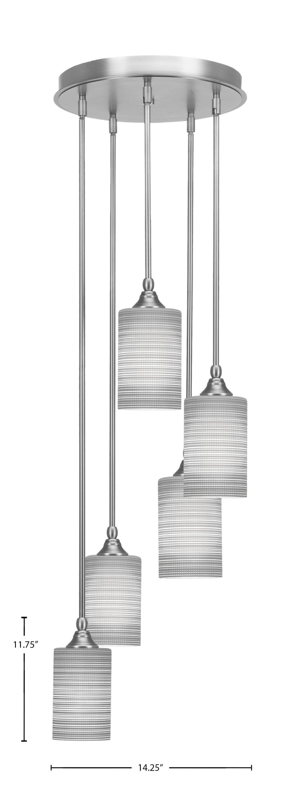 Empire Five Light Cluster Pendalier in Brushed Nickel with 4" Gray Matrix Shade