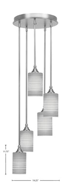 Empire Five Light Cluster Pendalier in Brushed Nickel with 4" Gray Matrix Shade