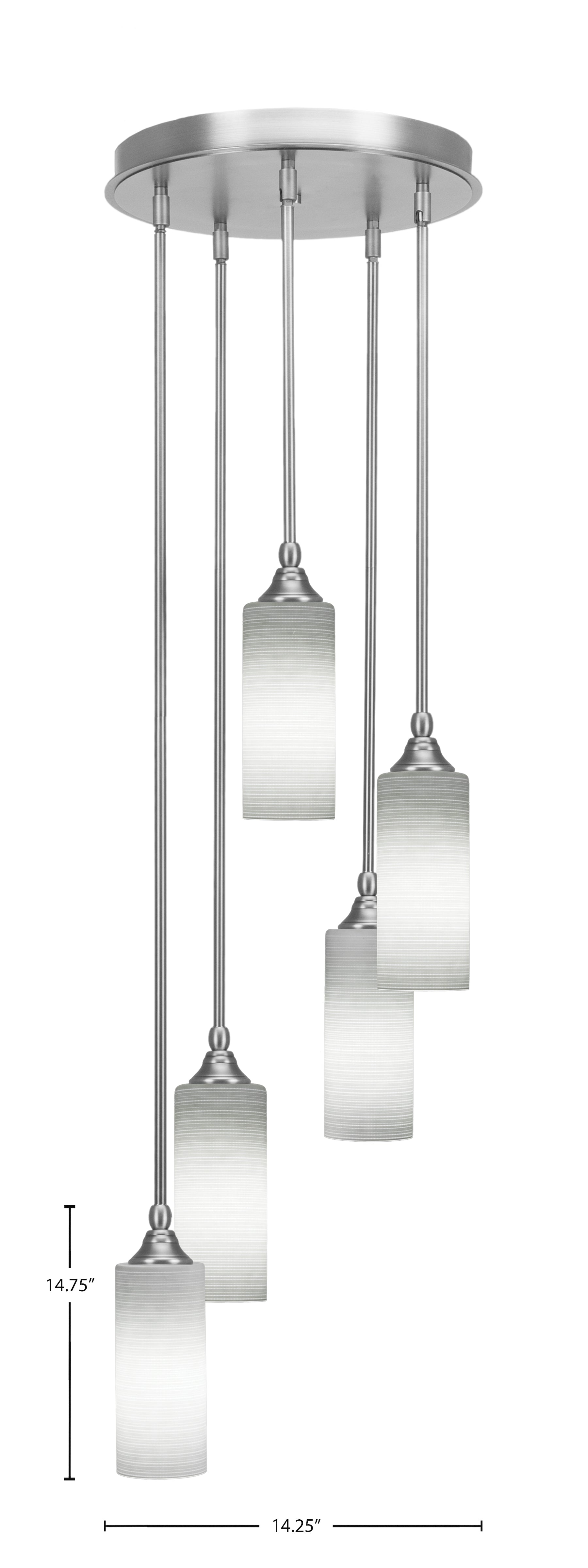 Empire Five Light Pendalier in Brushed Nickel with 4" White Matrix Shade